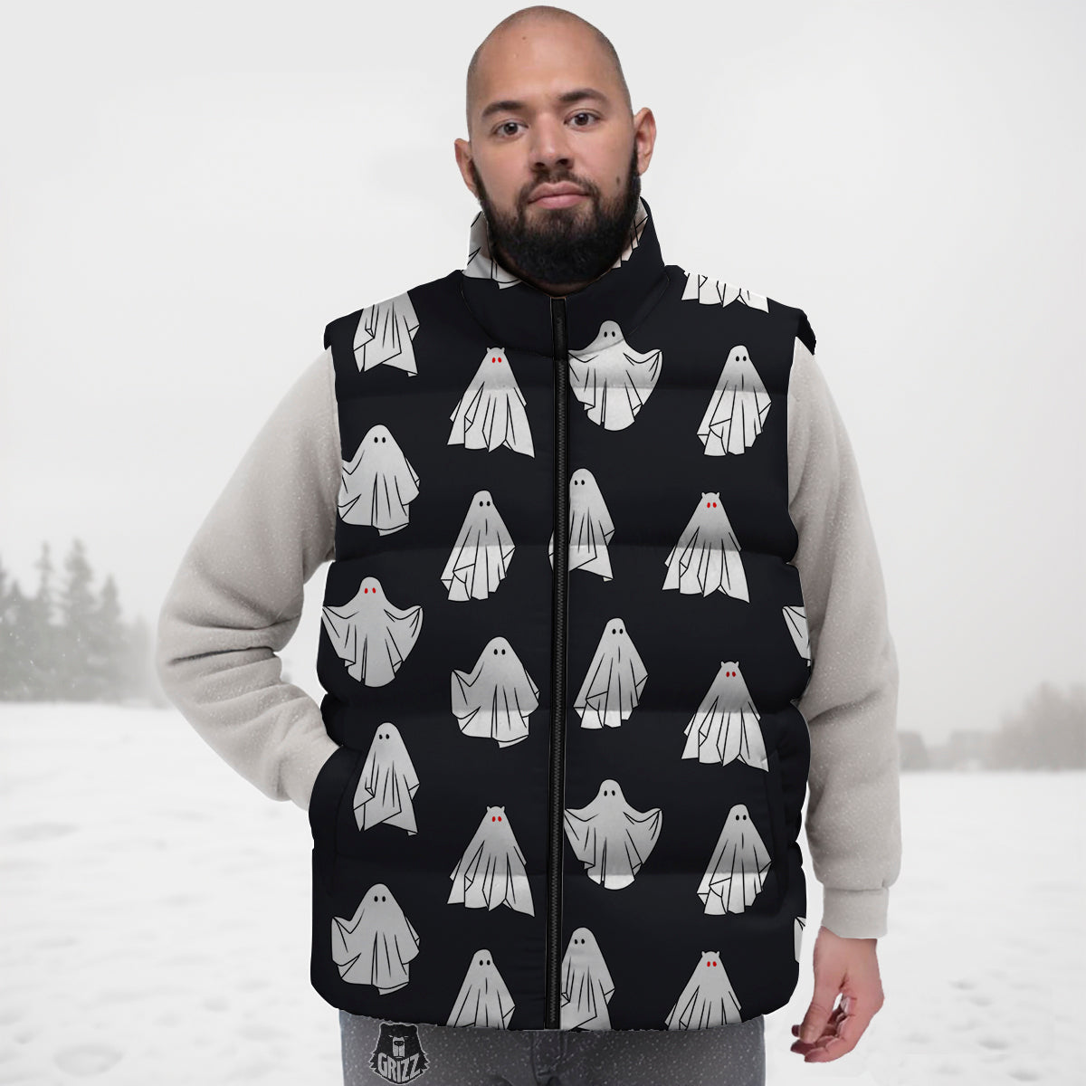 Cloth Ghosts Cartoon Print Pattern Down Vest