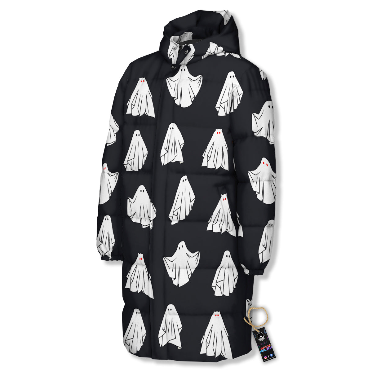 Cloth Ghosts Cartoon Print Pattern Long Down Jacket-grizzshop