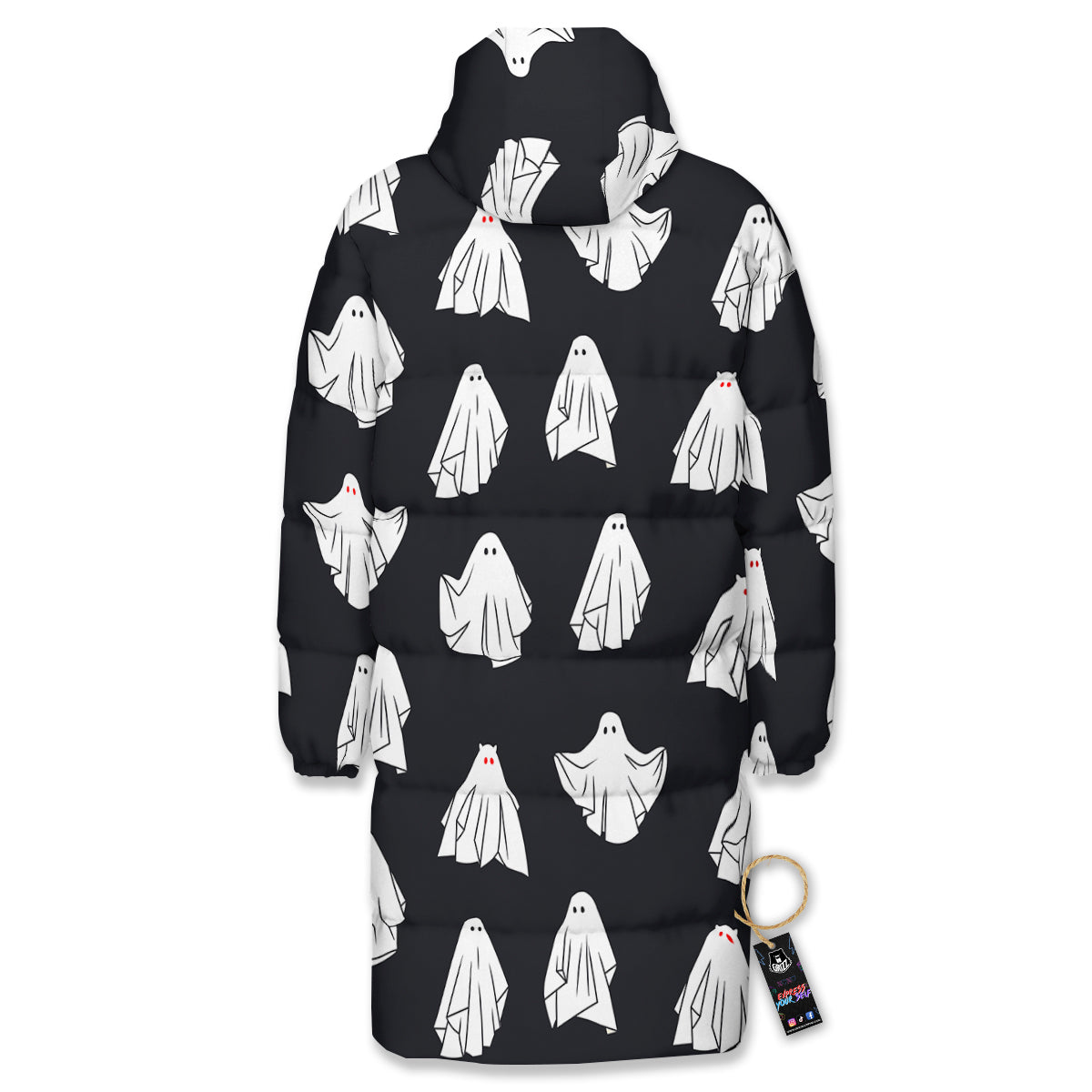 Cloth Ghosts Cartoon Print Pattern Long Down Jacket-grizzshop