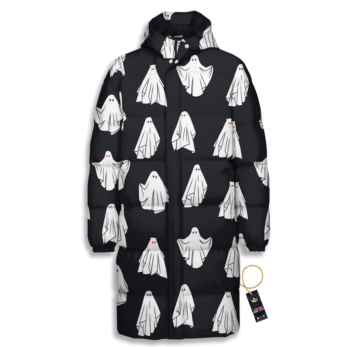 Cloth Ghosts Cartoon Print Pattern Long Down Jacket-grizzshop