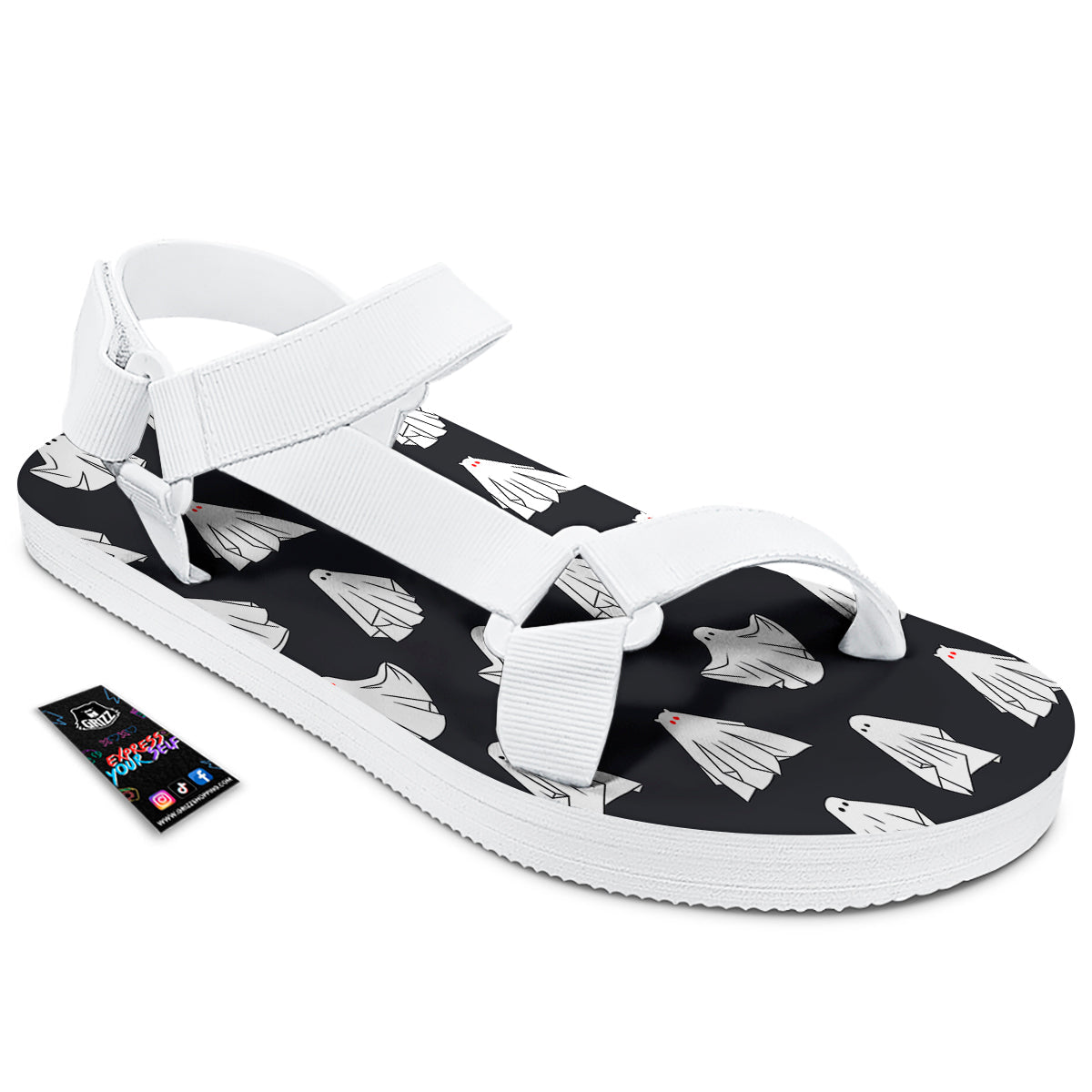 Cloth Ghosts Cartoon Print Pattern White Open Toe Sandals-grizzshop