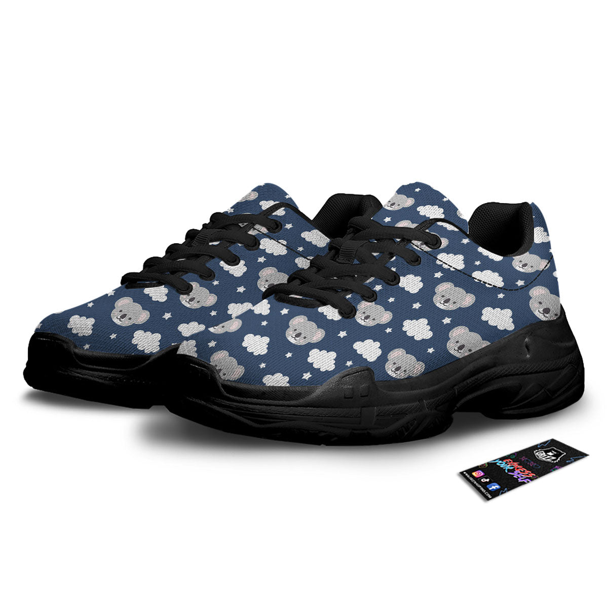 Cloud And Koala Bear Print Pattern Black Chunky Shoes-grizzshop