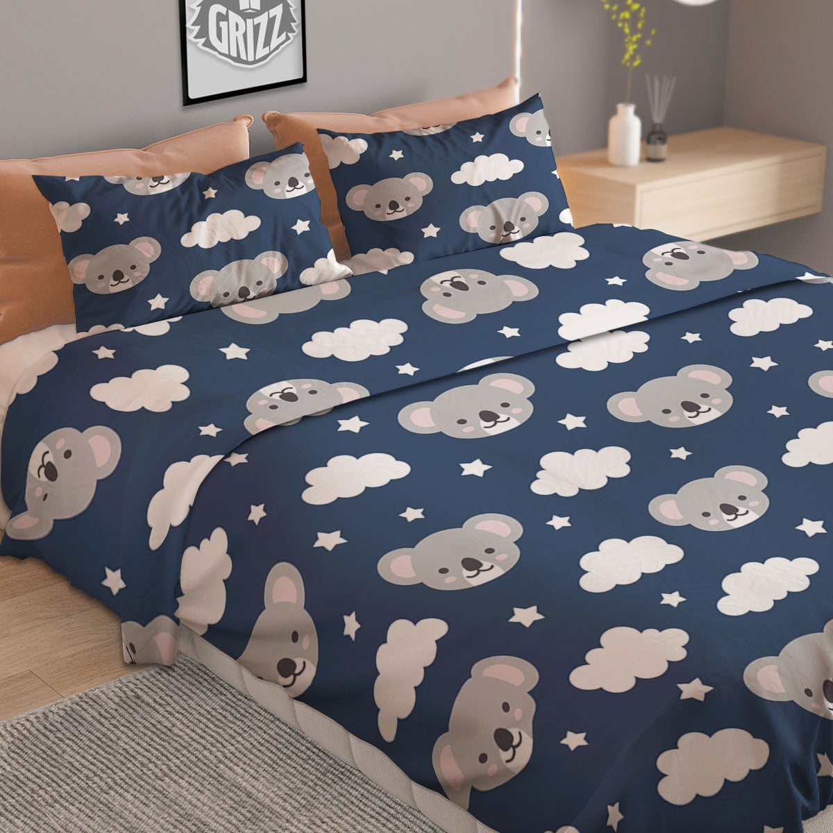 Cloud And Koala Bear Print Pattern Duvet Cover Bedding Set