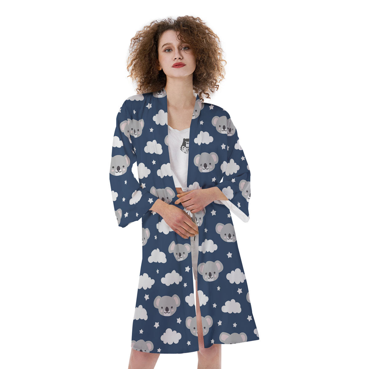 Cloud And Koala Bear Print Pattern Kimono-grizzshop