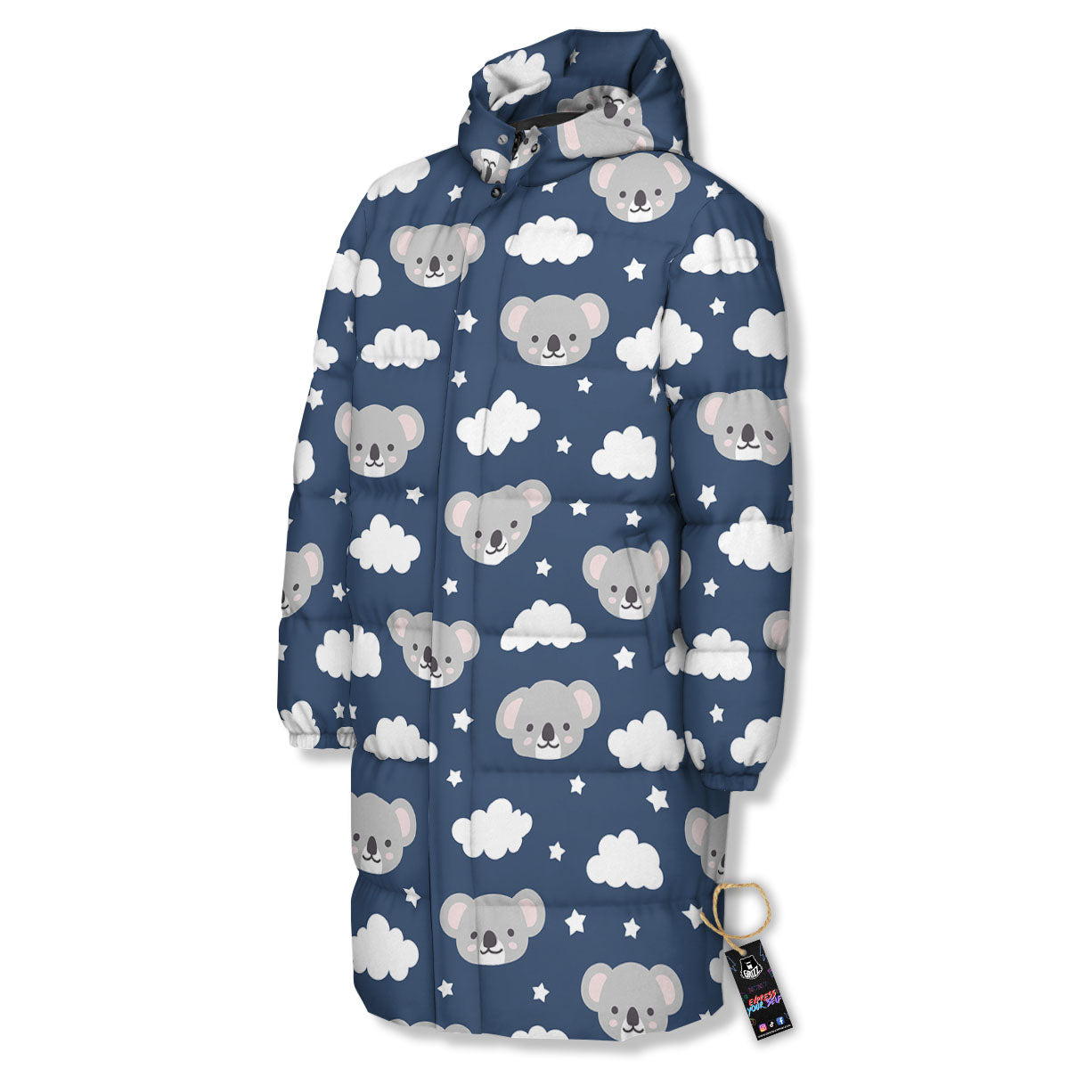 Cloud And Koala Bear Print Pattern Long Down Jacket-grizzshop