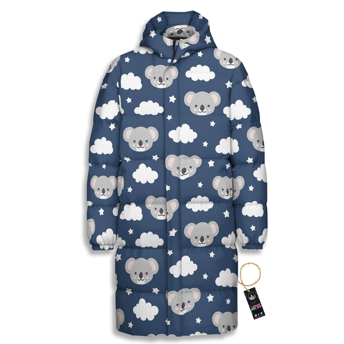 Cloud And Koala Bear Print Pattern Long Down Jacket-grizzshop
