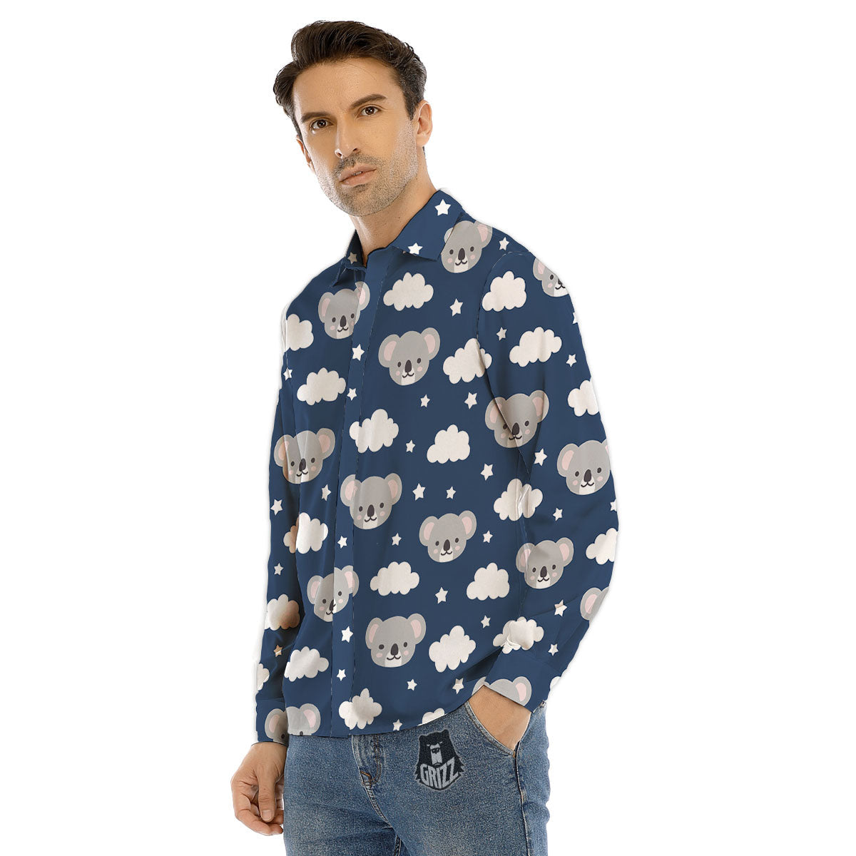 Cloud And Koala Bear Print Pattern Men's Dress Shirts-grizzshop