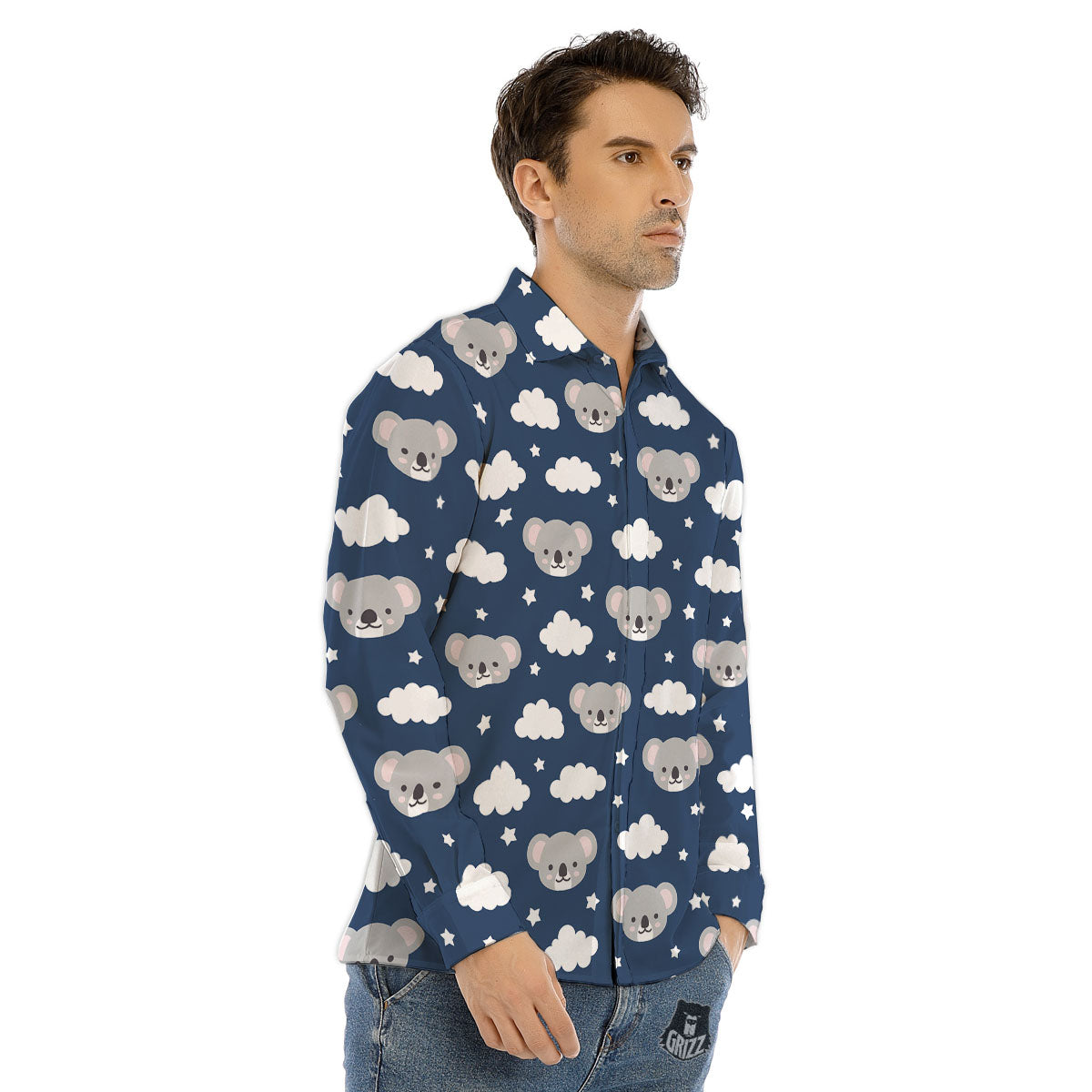 Cloud And Koala Bear Print Pattern Men's Dress Shirts-grizzshop