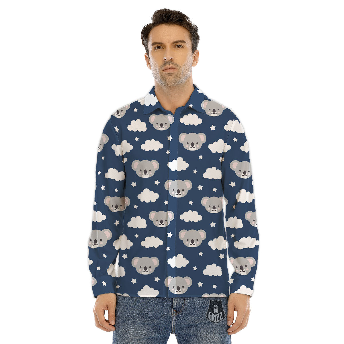 Cloud And Koala Bear Print Pattern Men's Dress Shirts-grizzshop