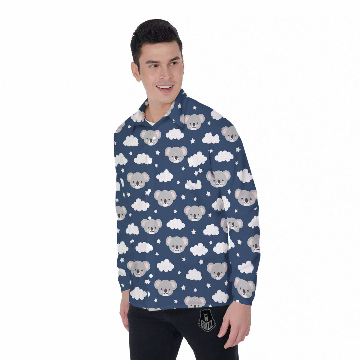 Cloud And Koala Bear Print Pattern Men's Long Sleeve Shirts-grizzshop