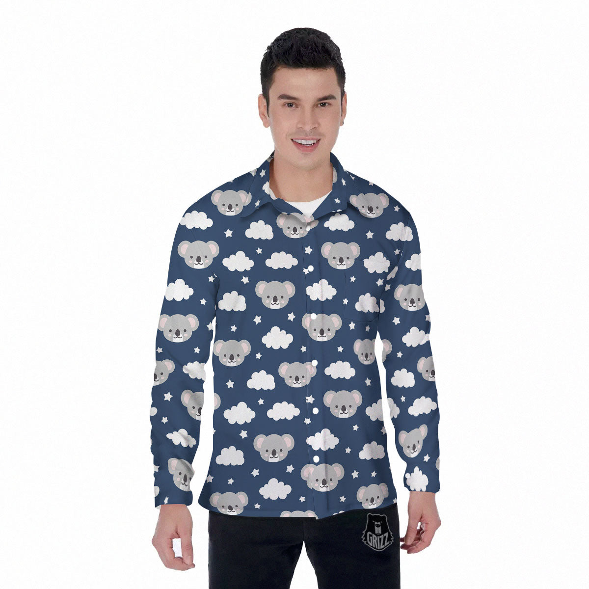 Cloud And Koala Bear Print Pattern Men's Long Sleeve Shirts-grizzshop