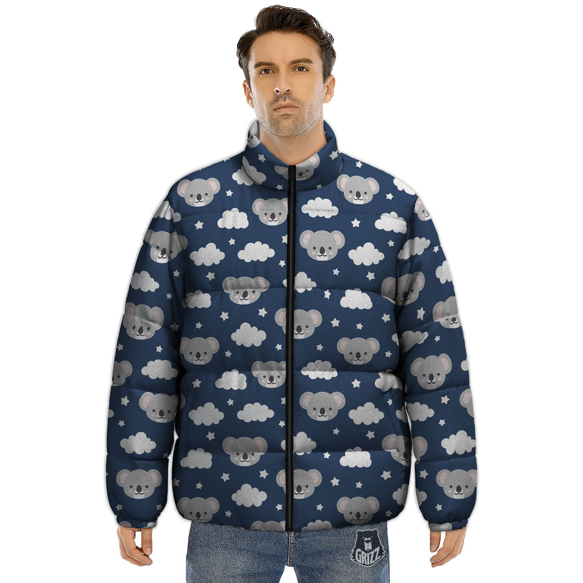Cloud And Koala Bear Print Pattern Puffer Jacket-grizzshop