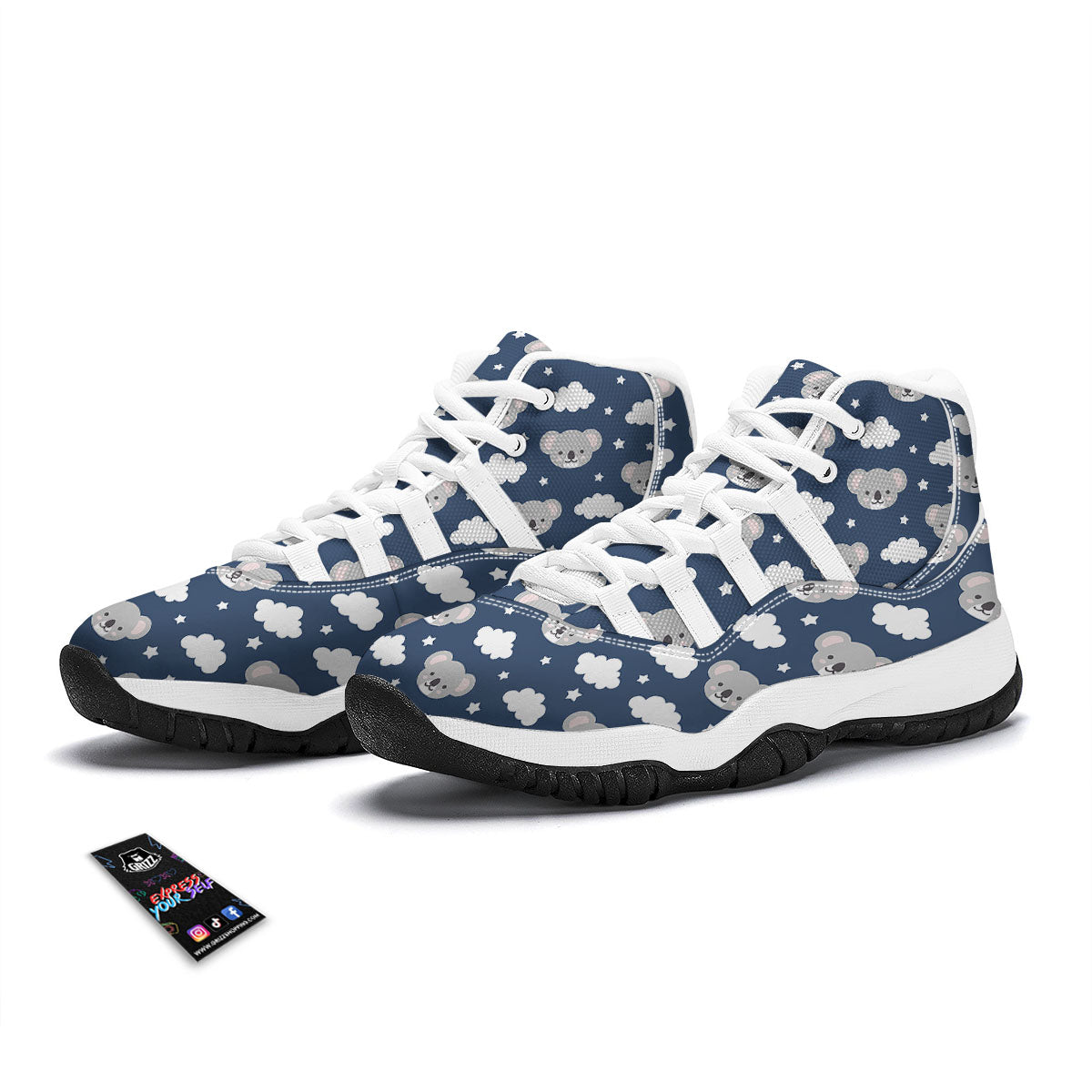 Cloud And Koala Bear Print Pattern White Bball Shoes-grizzshop