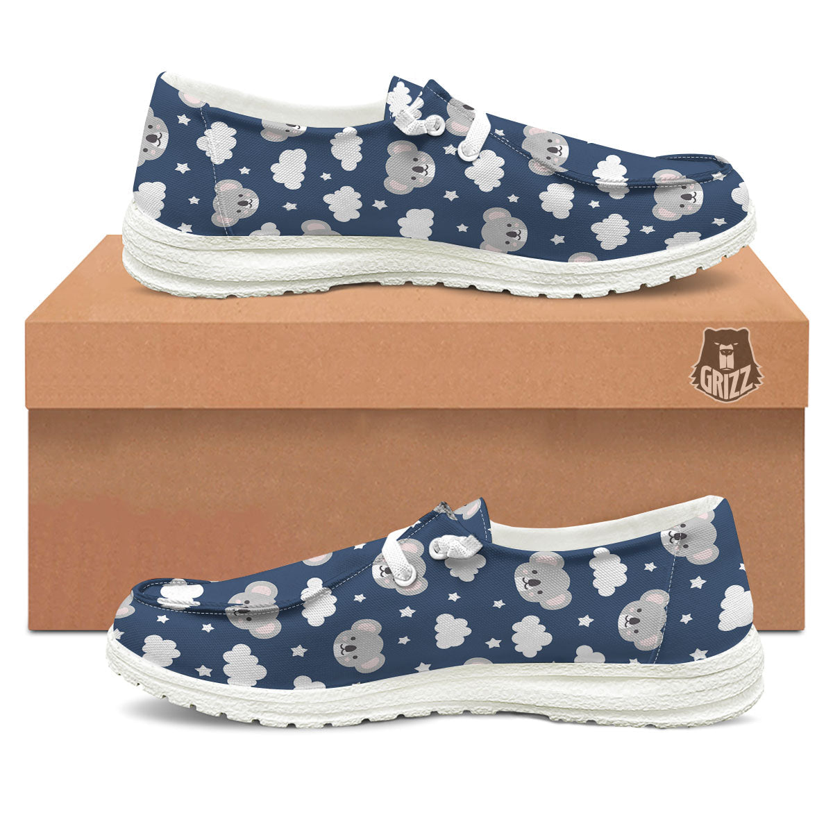 Cloud And Koala Bear Print Pattern White Loafers-grizzshop
