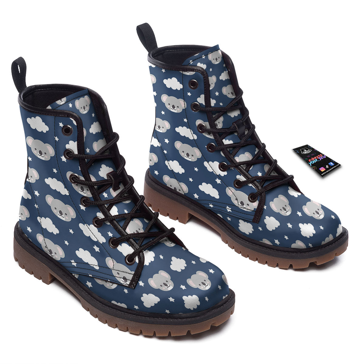 Cloud And Koala Bear Print Pattern Work Boots-grizzshop