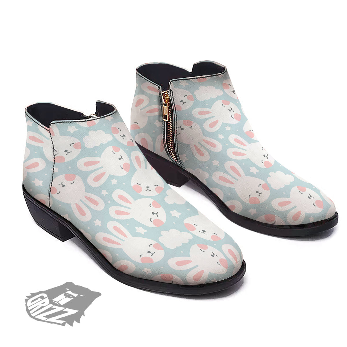 Cloud And Rabbit Print Pattern Ankle Boots-grizzshop