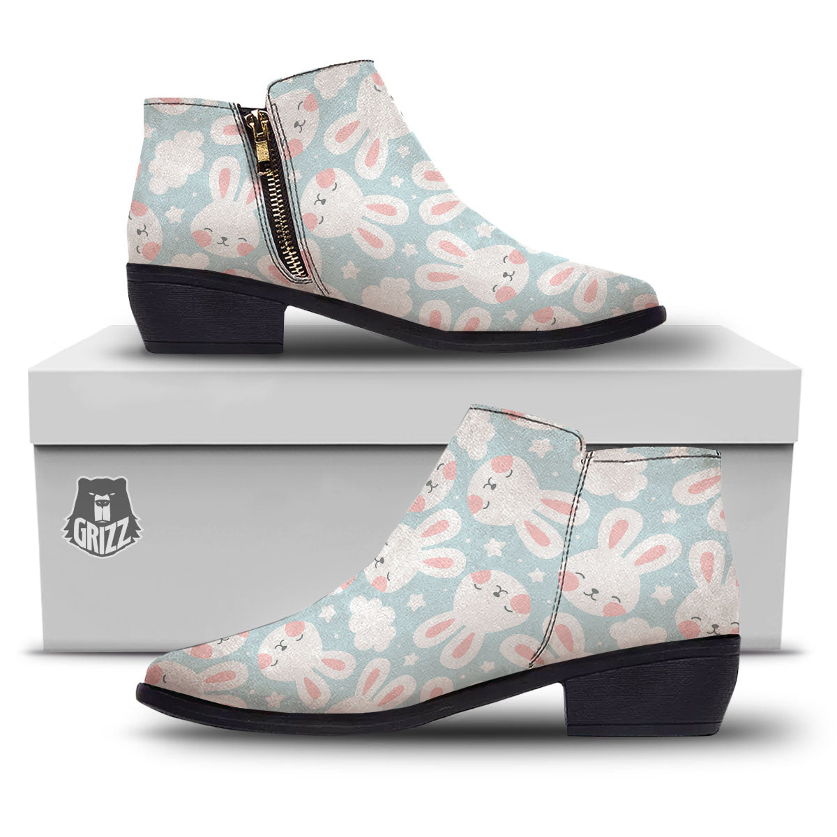 Cloud And Rabbit Print Pattern Ankle Boots-grizzshop