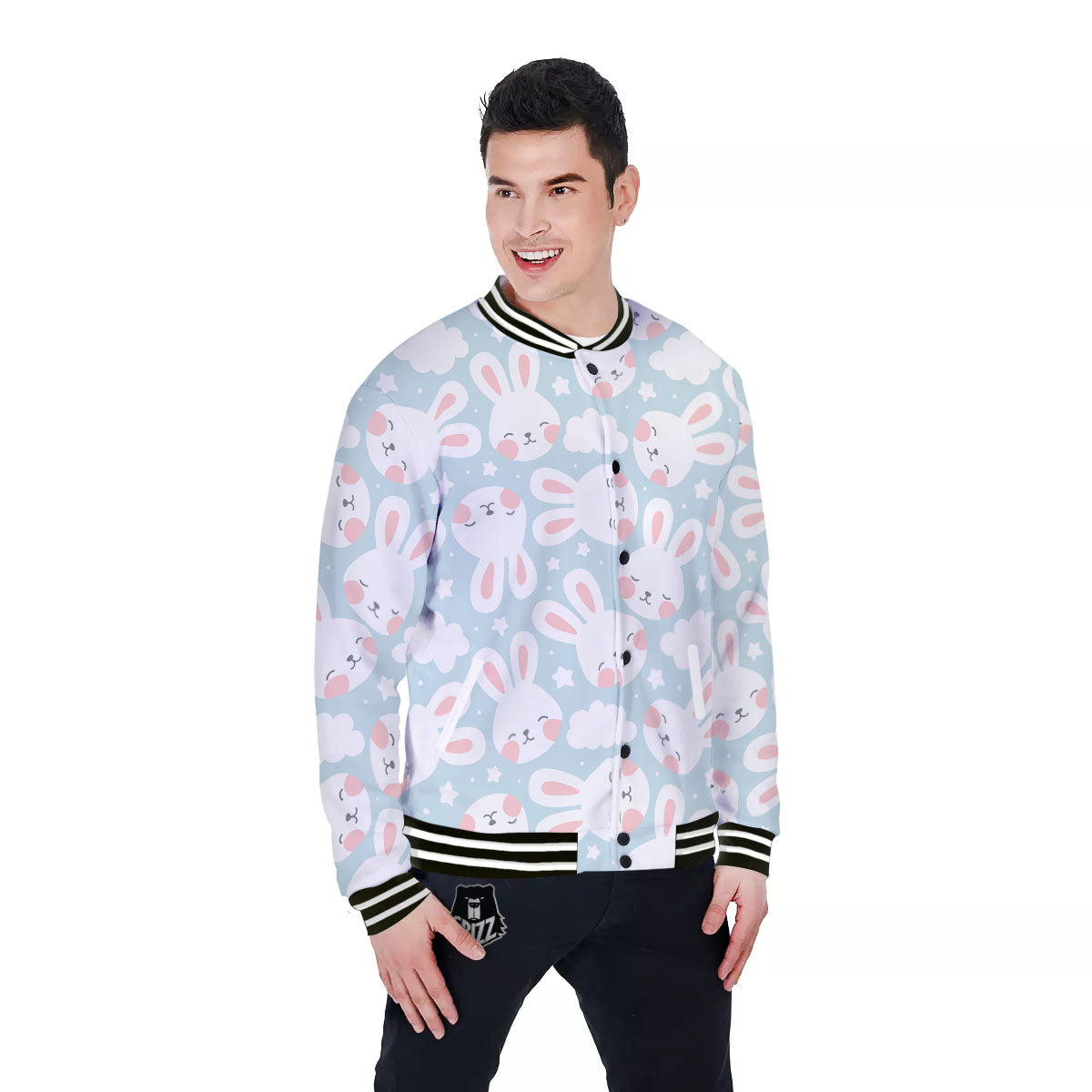Cloud And Rabbit Print Pattern Baseball Jacket-grizzshop