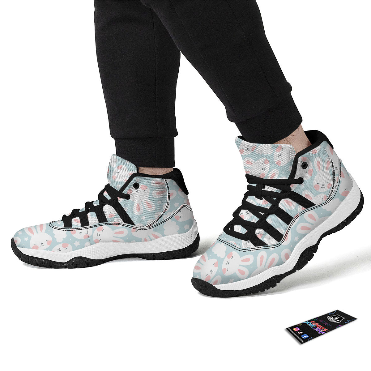 Cloud And Rabbit Print Pattern Black Bball Shoes-grizzshop