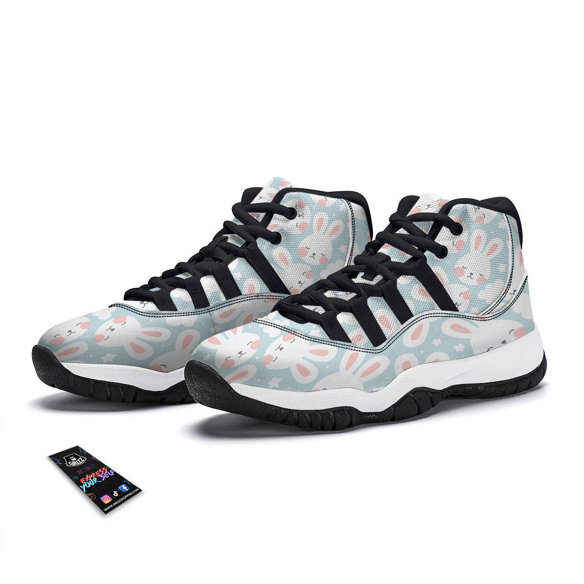 Cloud And Rabbit Print Pattern Black Bball Shoes-grizzshop