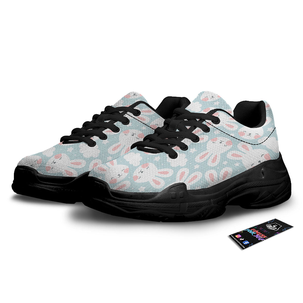Cloud And Rabbit Print Pattern Black Chunky Shoes-grizzshop