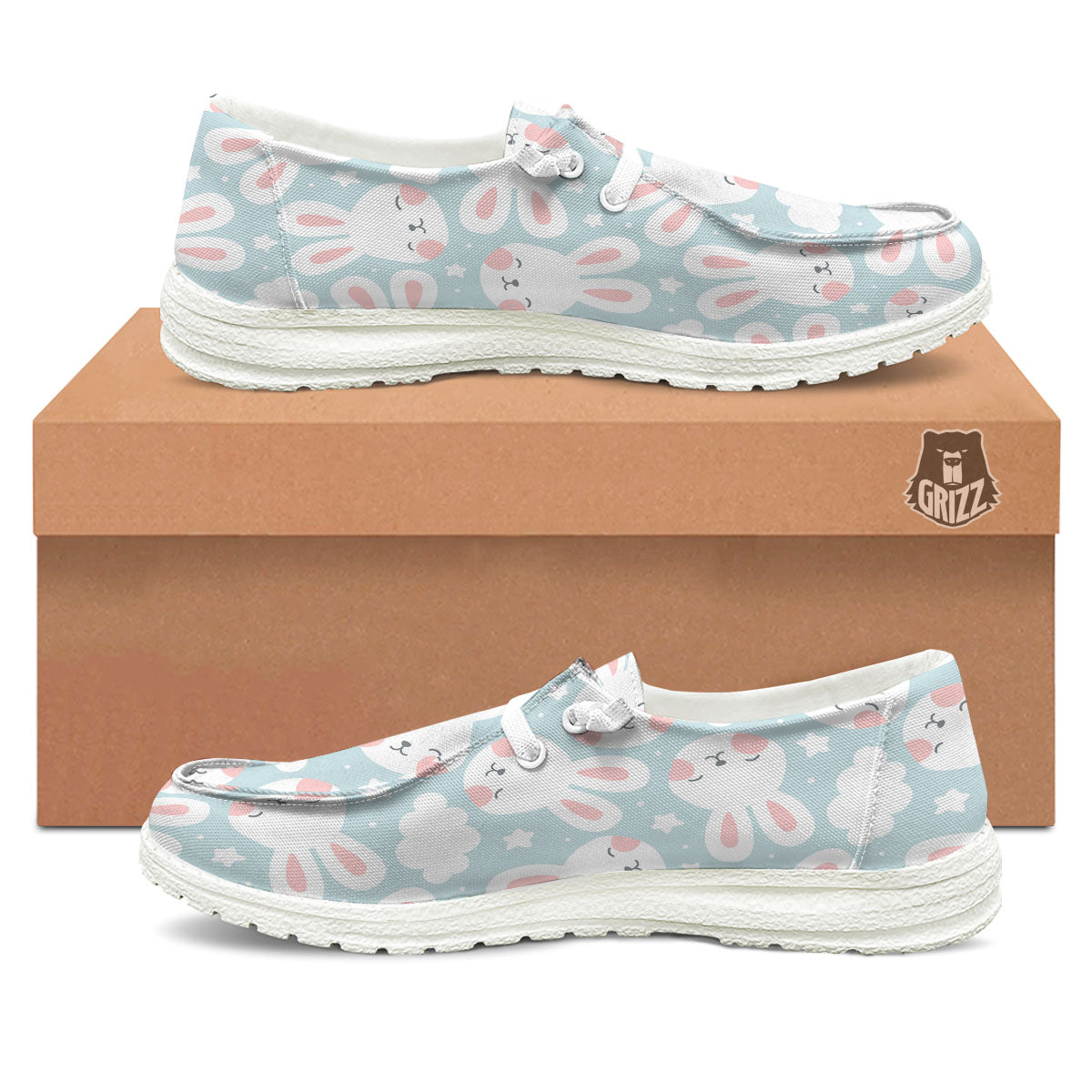 Cloud And Rabbit Print Pattern Black Loafers-grizzshop