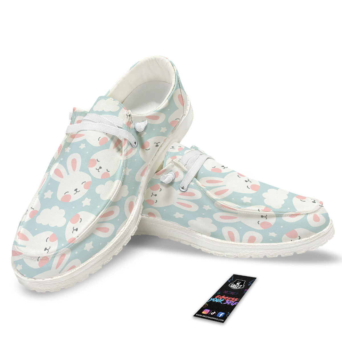 Cloud And Rabbit Print Pattern Black Loafers-grizzshop