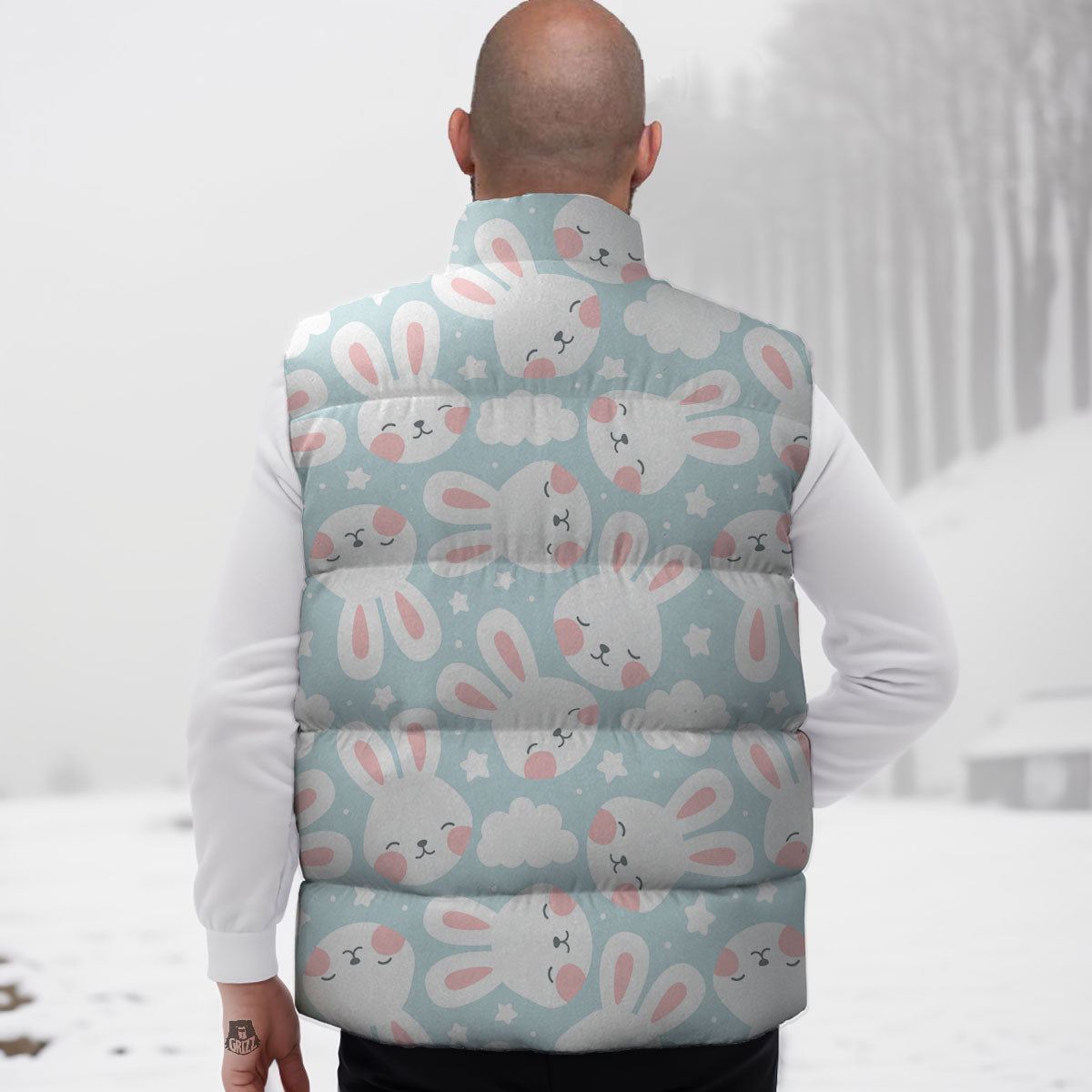 Cloud And Rabbit Print Pattern Down Vest