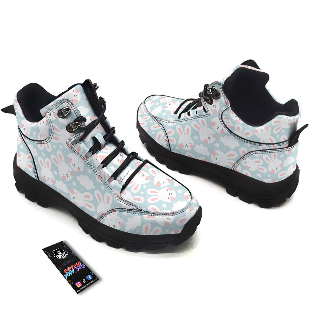 Cloud And Rabbit Print Pattern Hiking Shoes-grizzshop
