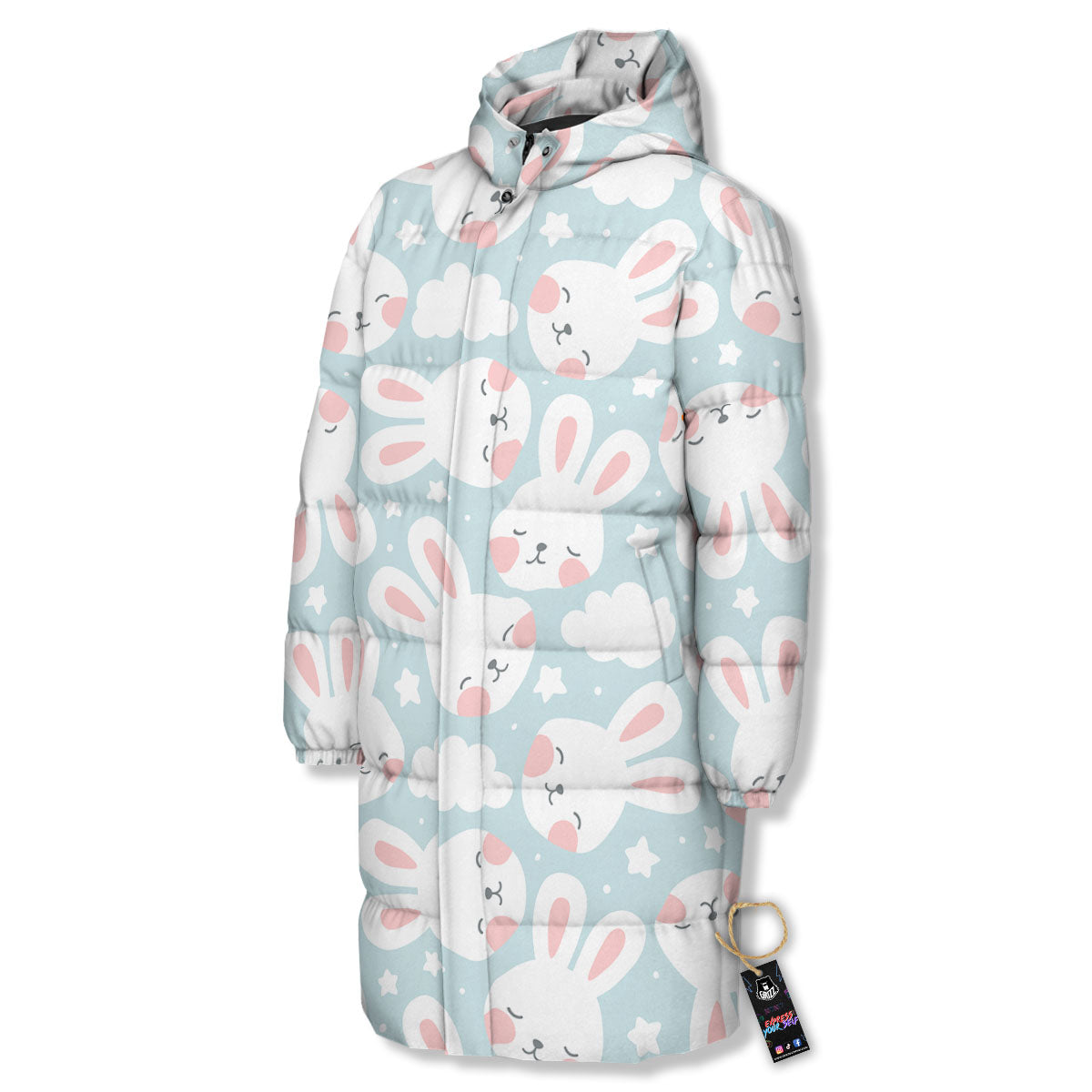 Cloud And Rabbit Print Pattern Long Down Jacket-grizzshop