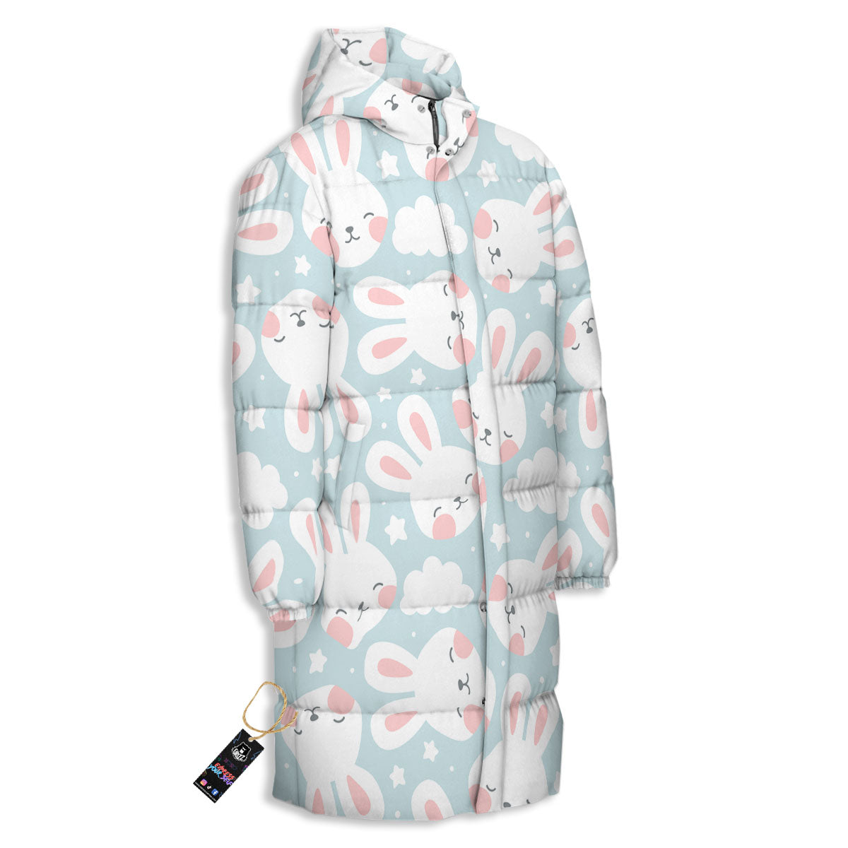Cloud And Rabbit Print Pattern Long Down Jacket-grizzshop