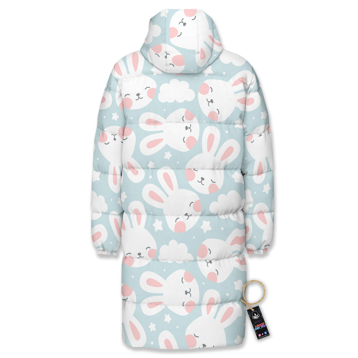 Cloud And Rabbit Print Pattern Long Down Jacket-grizzshop