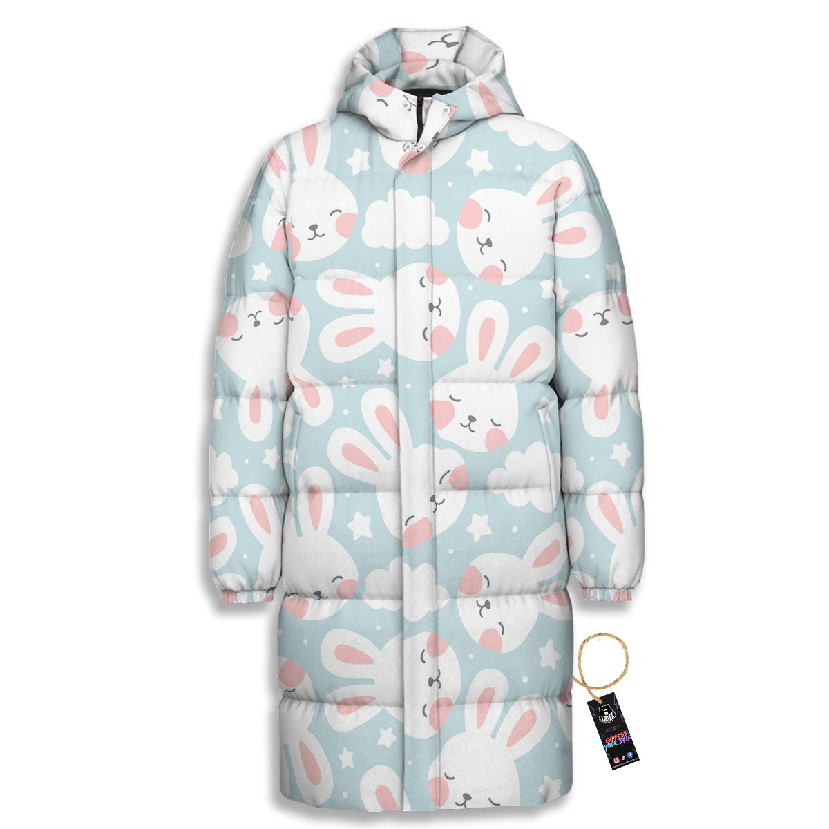 Cloud And Rabbit Print Pattern Long Down Jacket-grizzshop