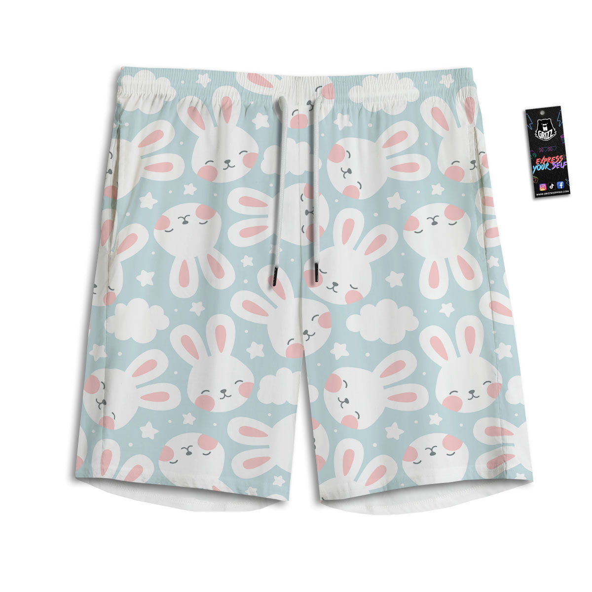 Cloud And Rabbit Print Pattern Men's Athletic Shorts