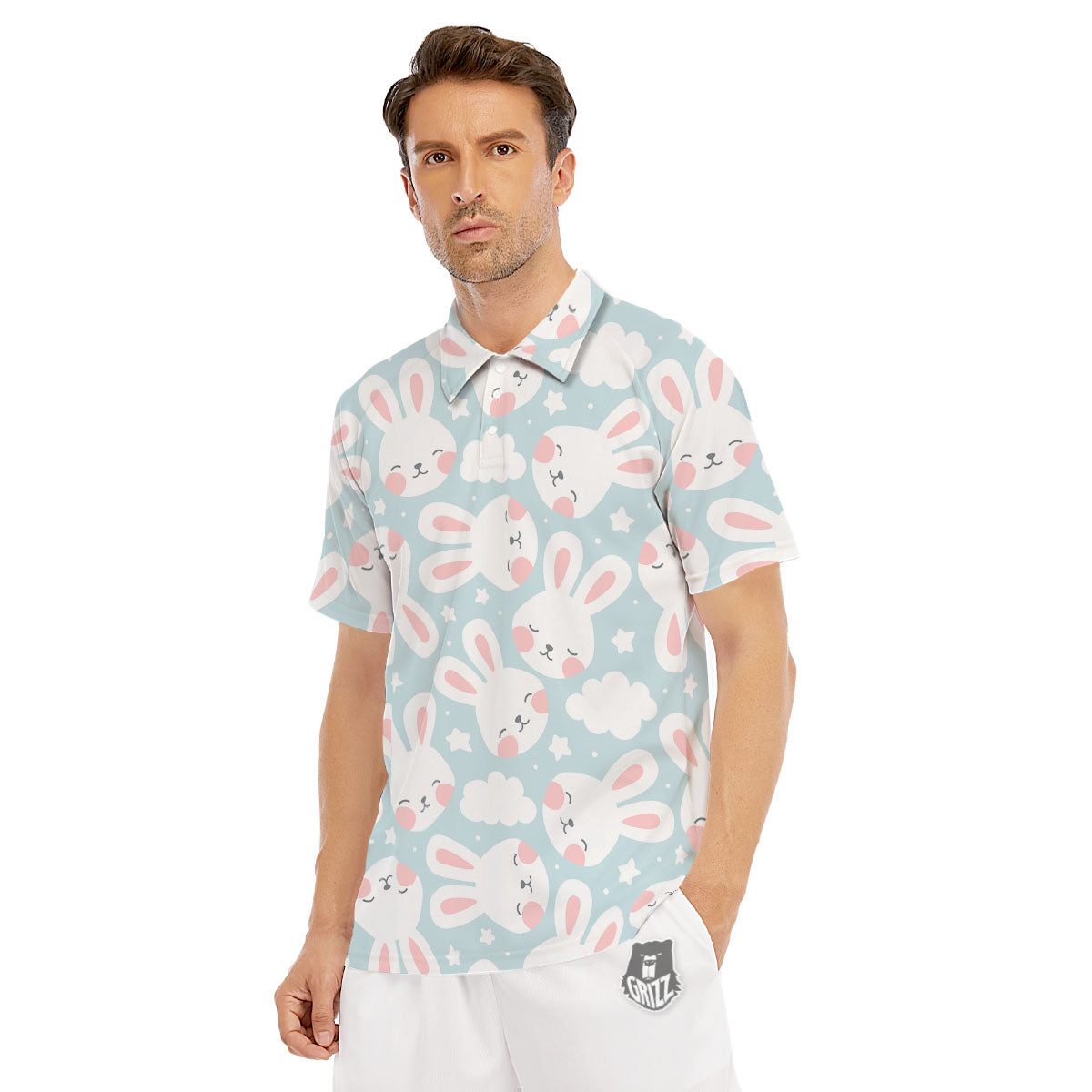 Cloud And Rabbit Print Pattern Men's Golf Shirts-grizzshop
