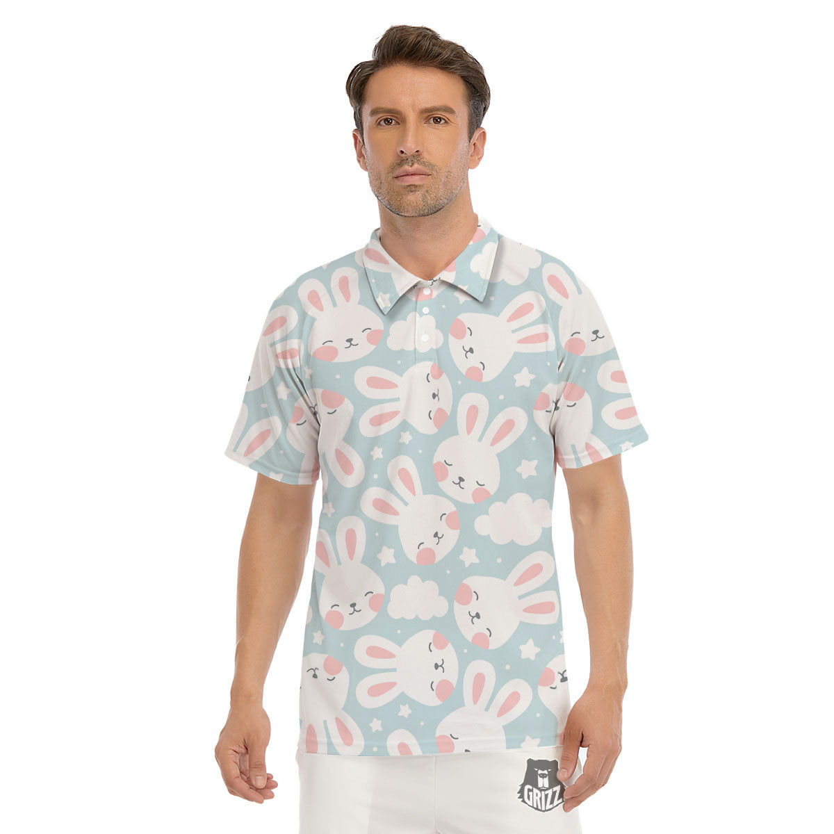 Cloud And Rabbit Print Pattern Men's Golf Shirts-grizzshop