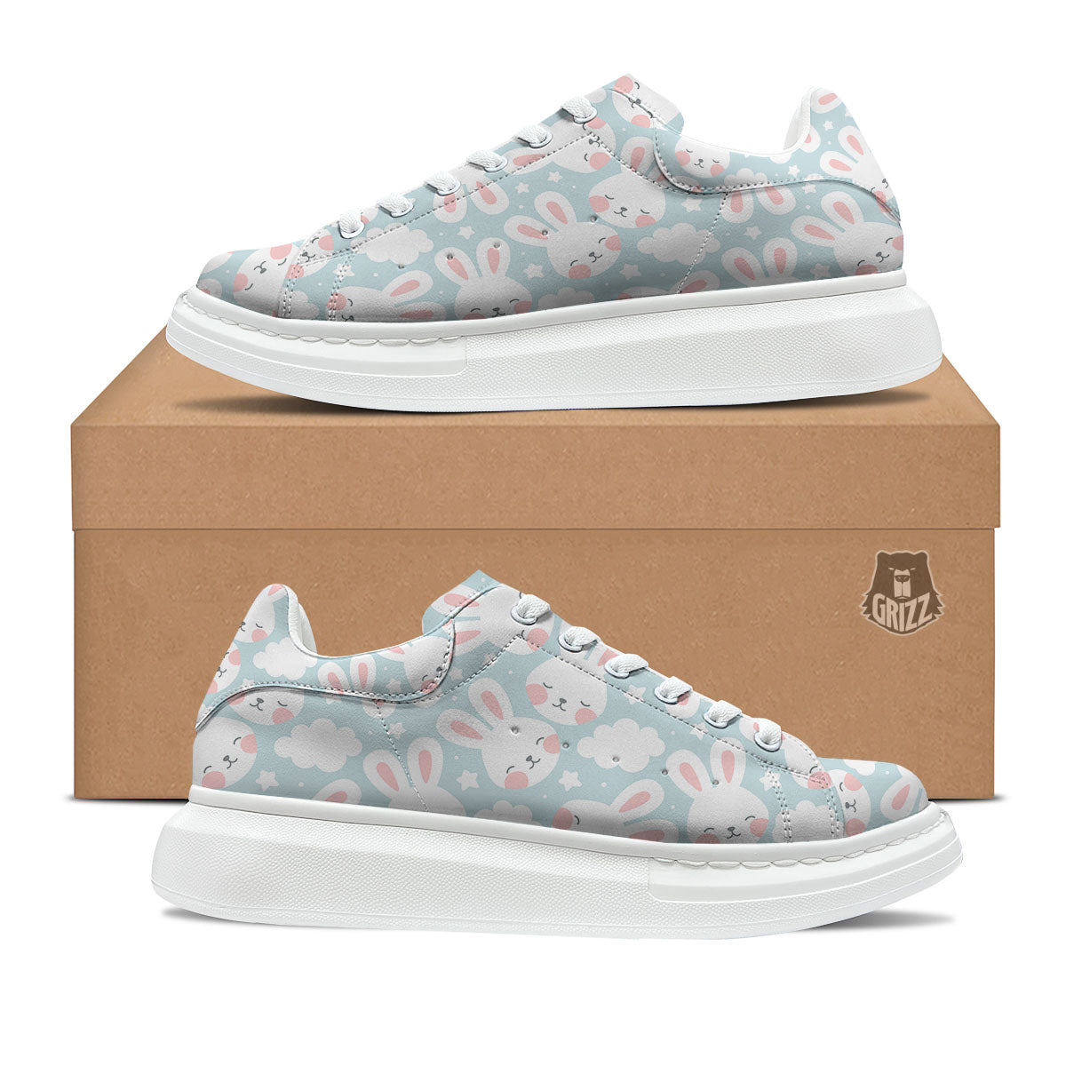 Cloud And Rabbit Print Pattern Platform Shoes-grizzshop