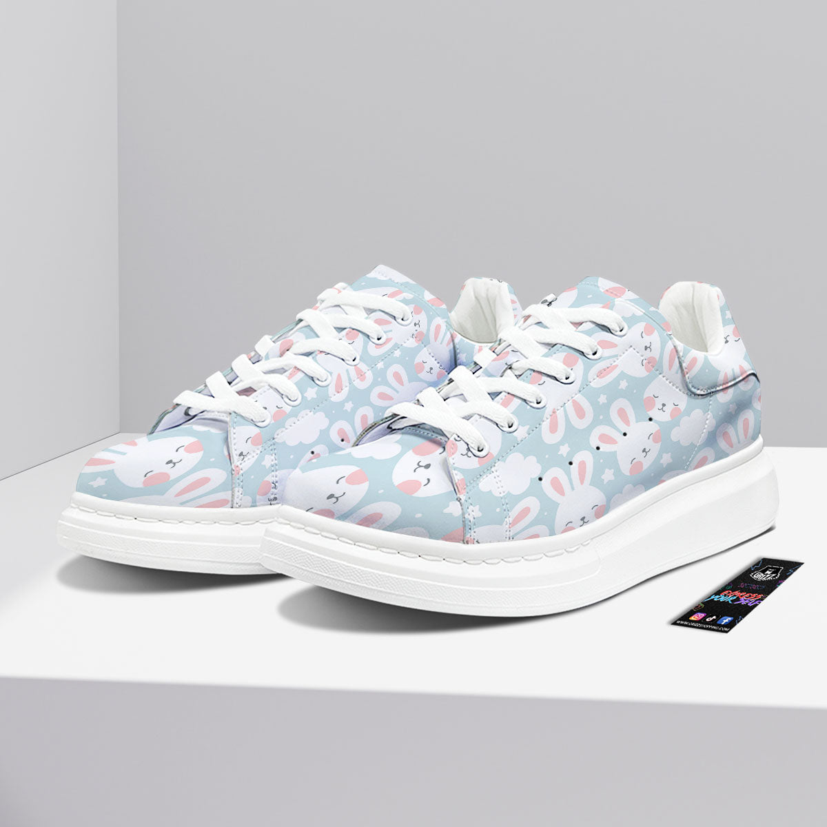 Cloud And Rabbit Print Pattern Platform Shoes-grizzshop