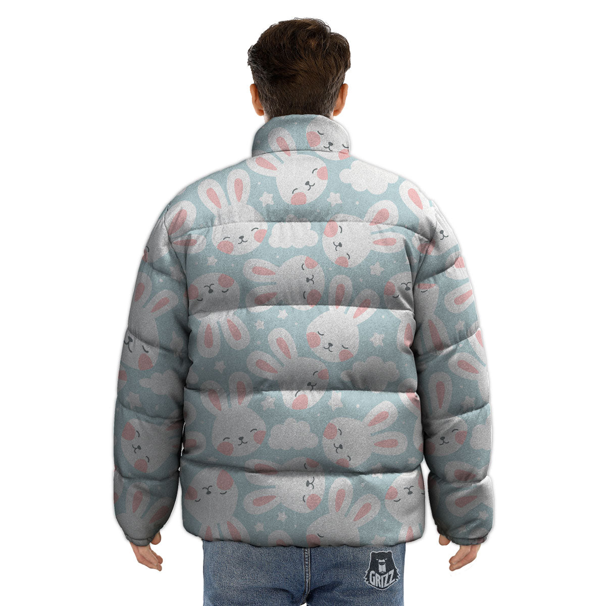 Cloud And Rabbit Print Pattern Puffer Jacket-grizzshop