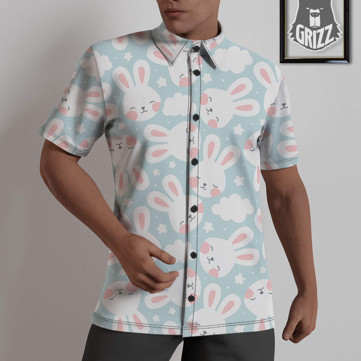 Cloud And Rabbit Print Pattern Untucked Shirts-grizzshop