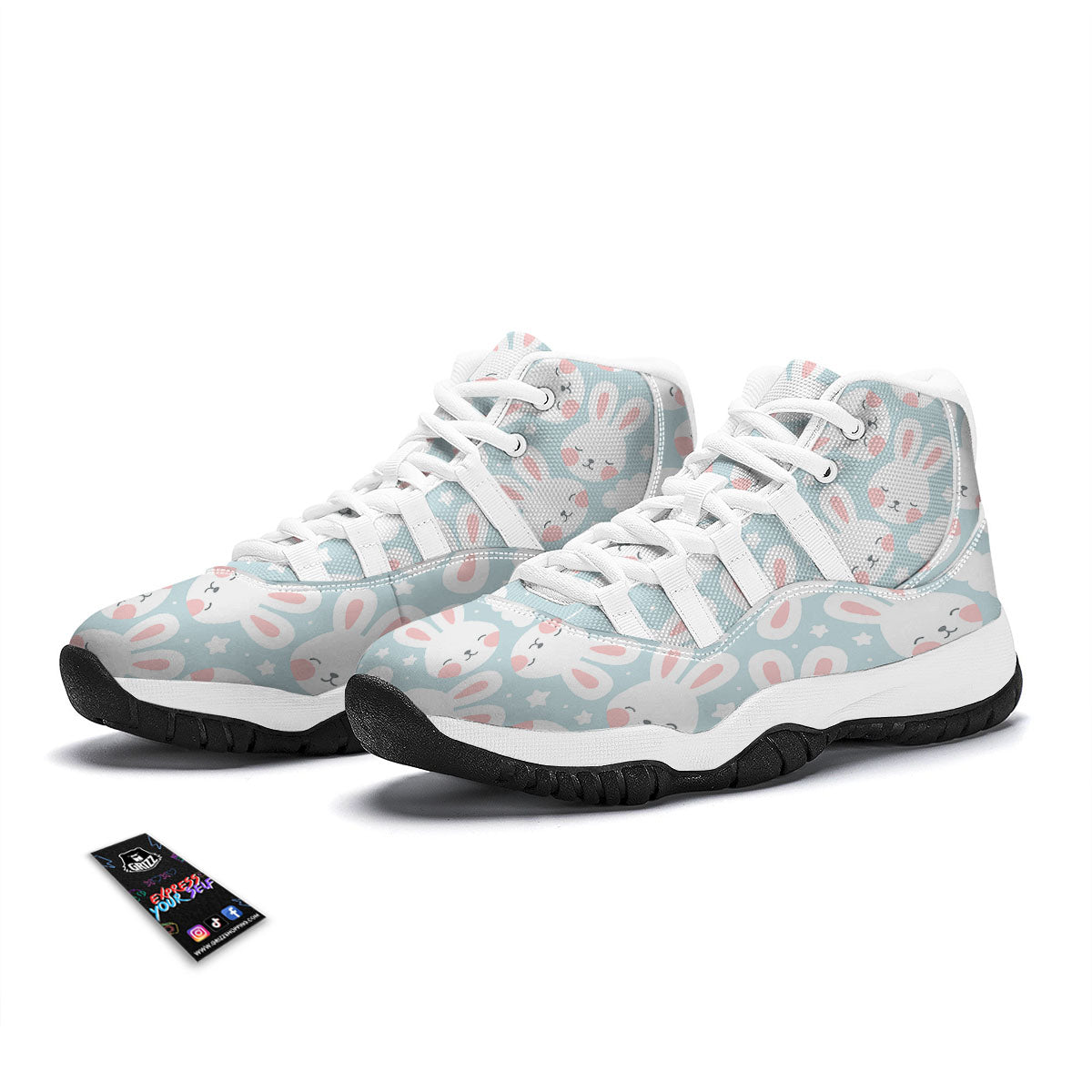 Cloud And Rabbit Print Pattern White Bball Shoes-grizzshop