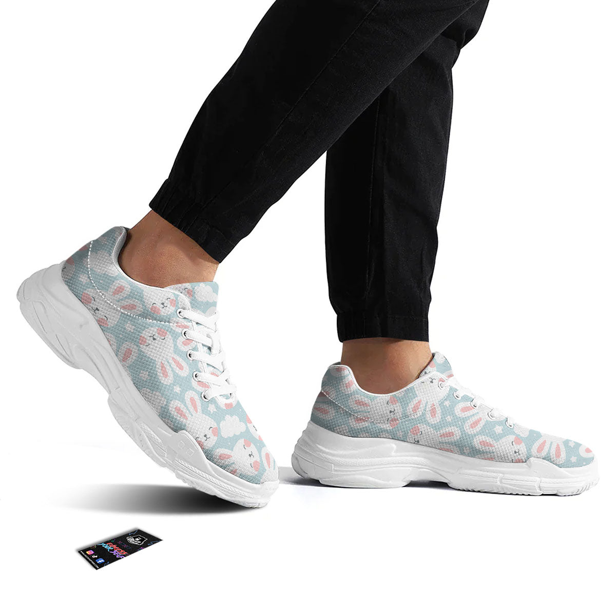 Cloud And Rabbit Print Pattern White Chunky Shoes-grizzshop