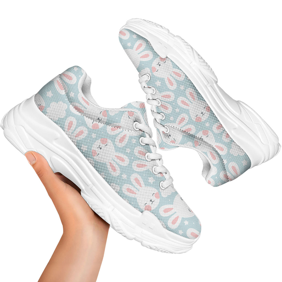 Cloud And Rabbit Print Pattern White Chunky Shoes-grizzshop