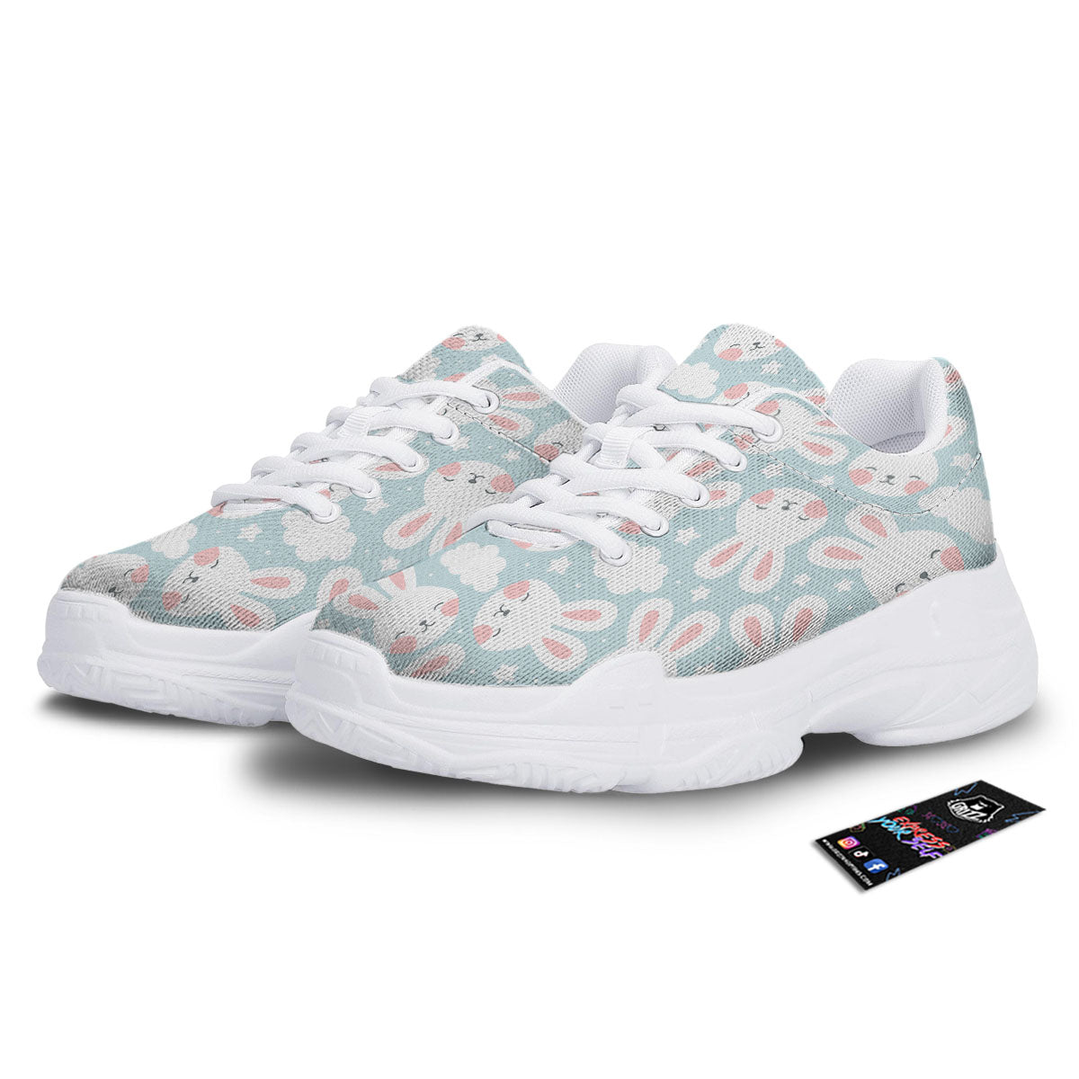 Cloud And Rabbit Print Pattern White Chunky Shoes-grizzshop