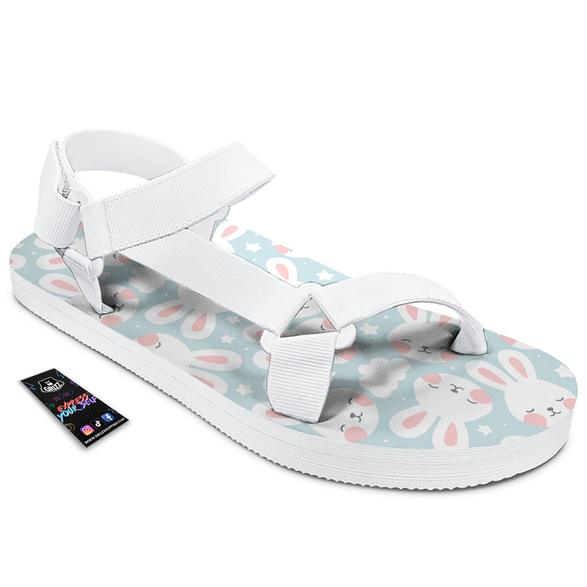 Cloud And Rabbit Print Pattern White Open Toe Sandals-grizzshop
