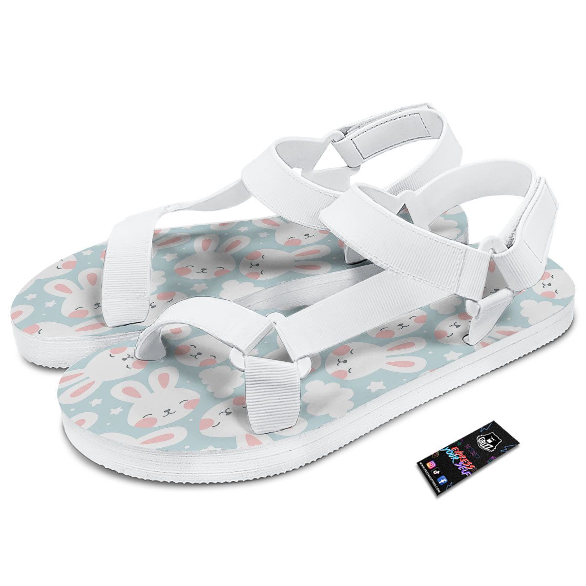 Cloud And Rabbit Print Pattern White Open Toe Sandals-grizzshop