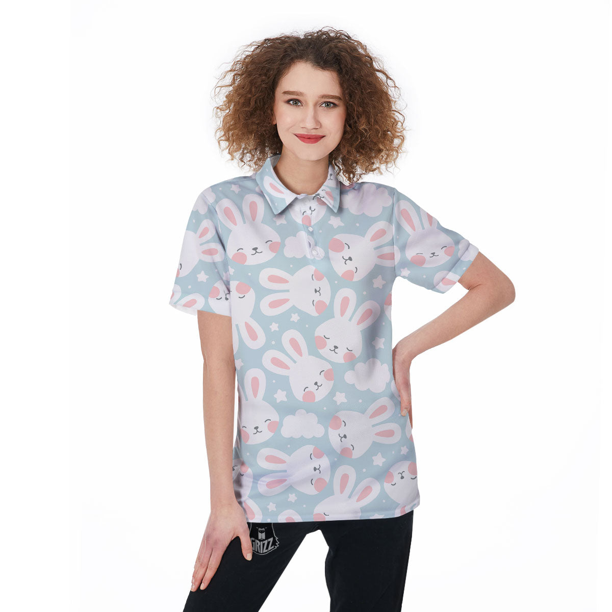Cloud And Rabbit Print Pattern Women's Golf Shirts-grizzshop