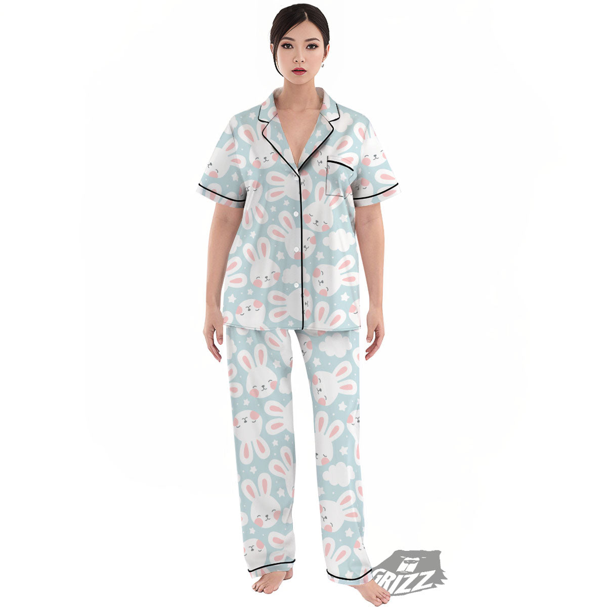 Cloud And Rabbit Print Pattern Women's Pajamas Set-grizzshop