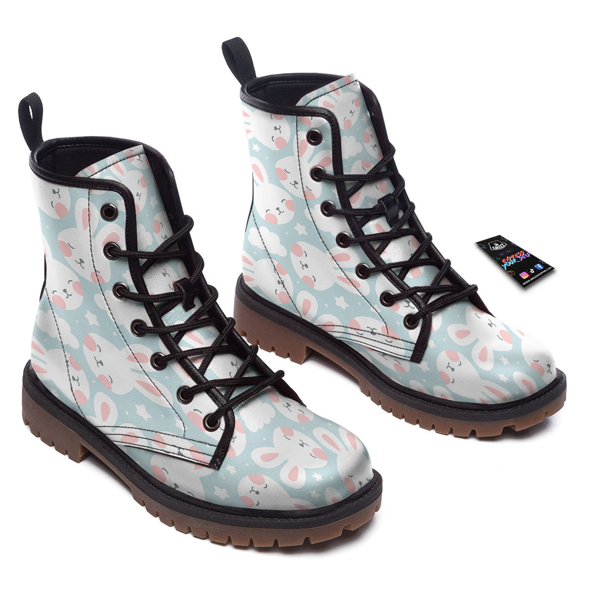 Cloud And Rabbit Print Pattern Work Boots-grizzshop