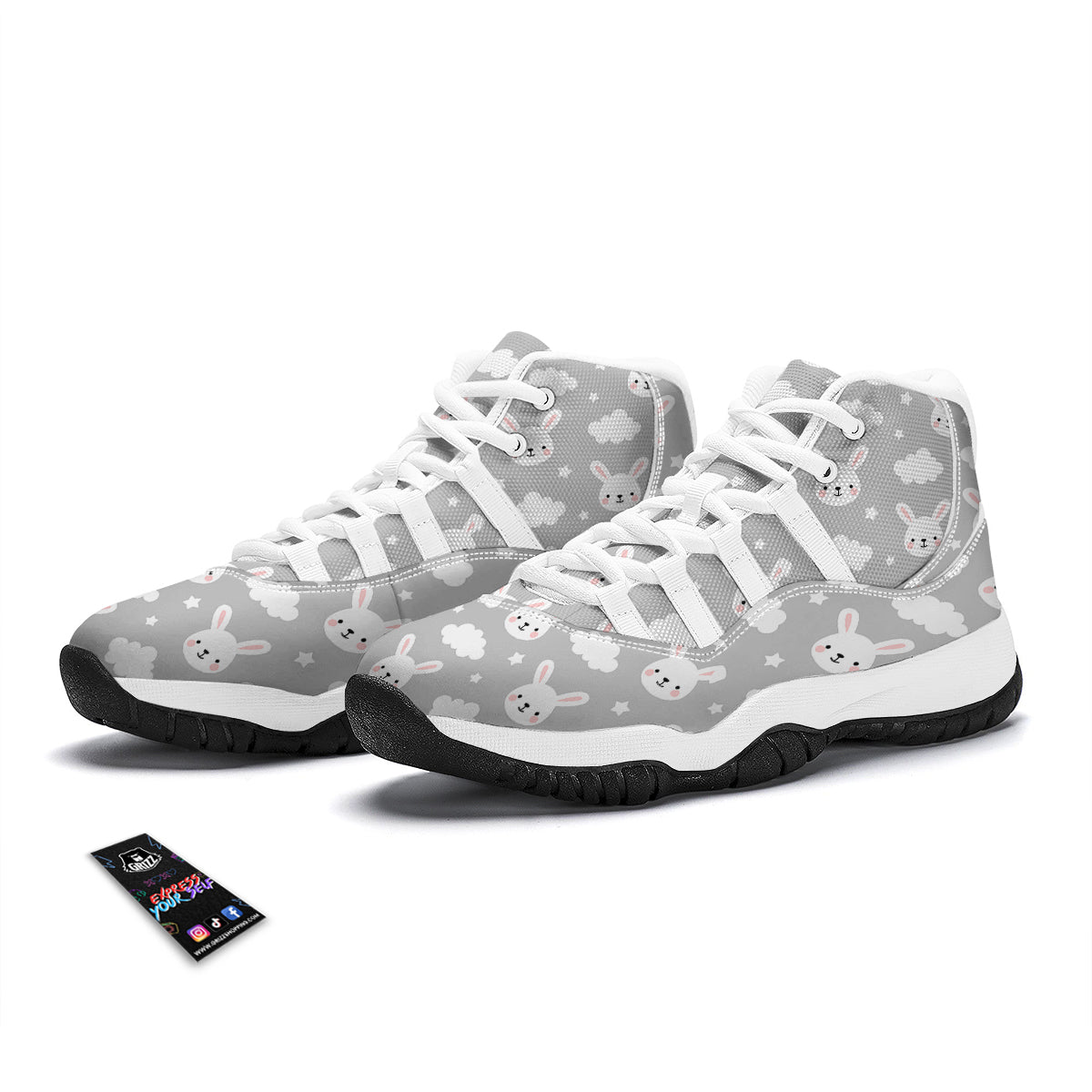 Cloud Bunny Rabbit Pattern Print White Bball Shoes-grizzshop
